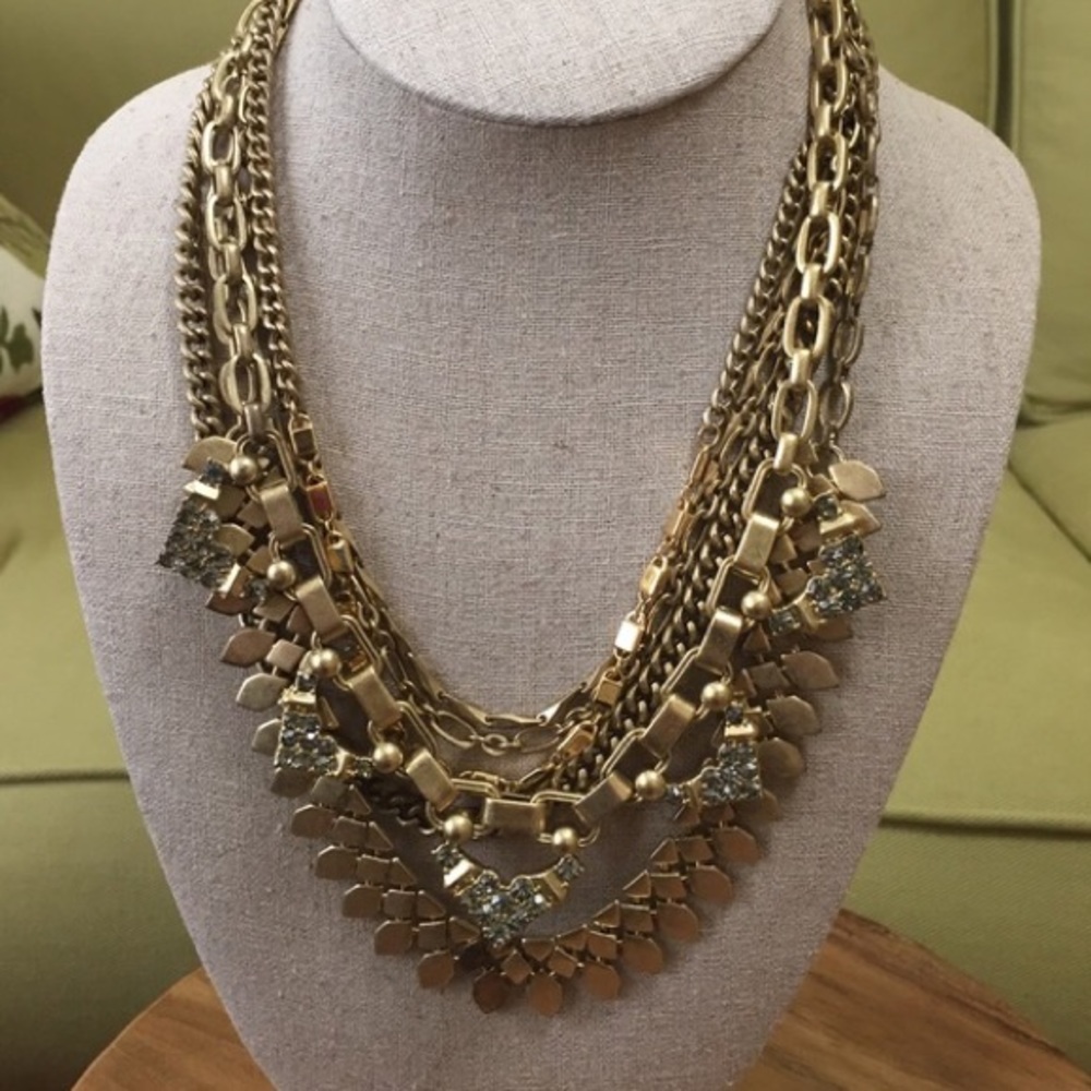 Stella & Dot Sutton Statement Necklace – Antique Gold – Convertible 5-Way Style